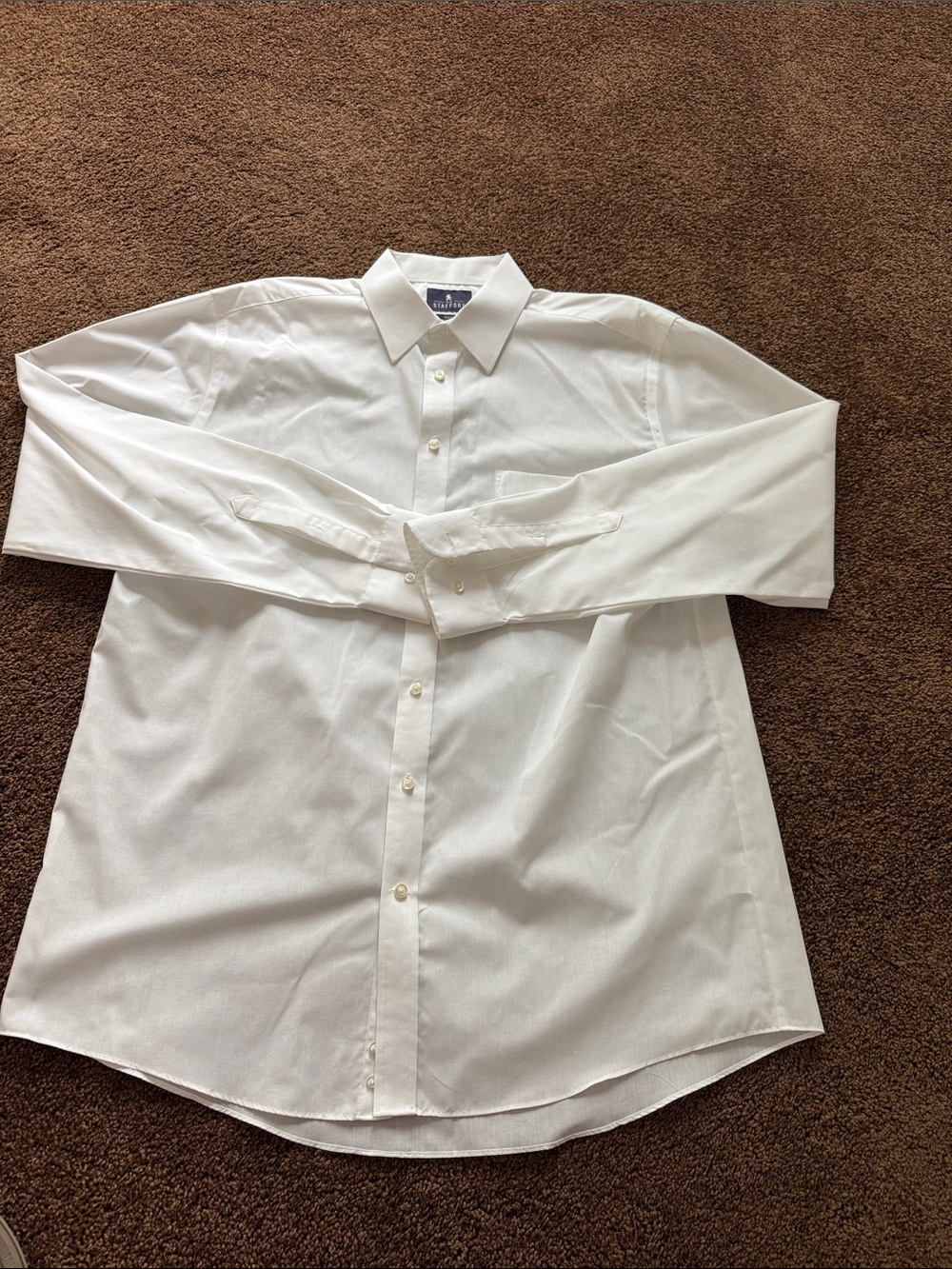 Stafford White Long Sleeve Dress Shirt - Point Collar